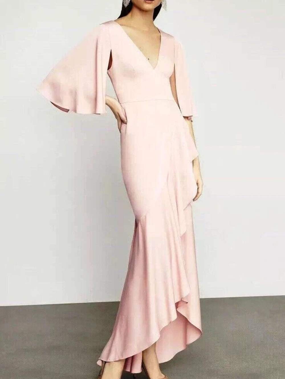 Nwot BCBGMaxazria Split Sleeve Ruffle Gown Dress Size 4